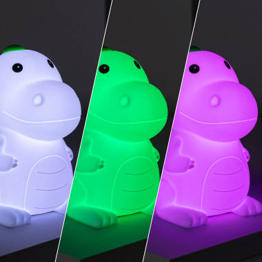Luz Quitamiedos LED Infantil Dinosaurio RGB Silicona con Batería - efectoLED