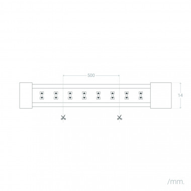 Produto de Rolo de Fita LED Regulável 220V COB 50m 320 LED/m Super Quente IP65 Largura 14mm Corte a cada 50 cm