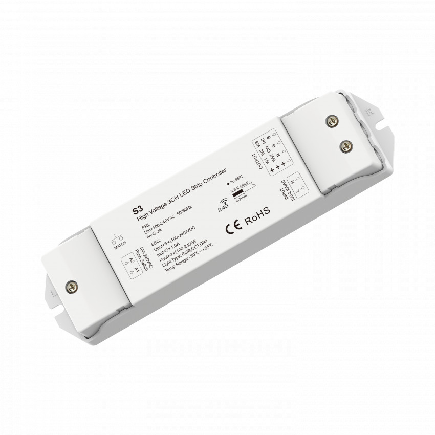 Controlador Regulador Tira LED RGB-CCT 220-240V AC Compatible con Pulsador y Mando RF