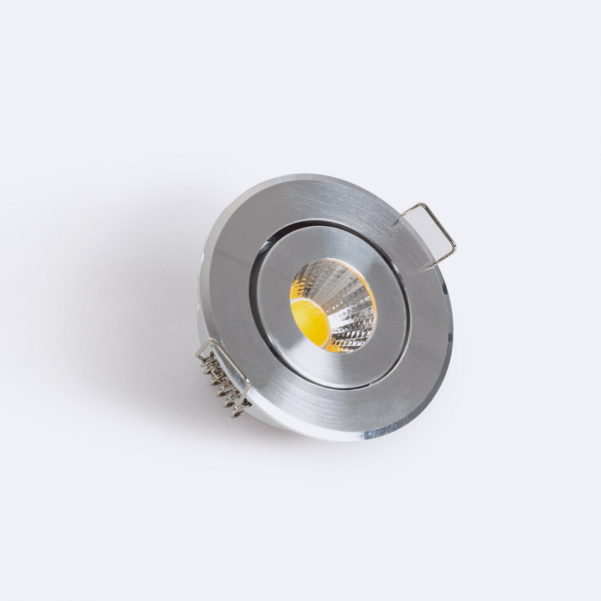 Foco Downlight LED 1W COB Direcionável Circular Prata Corte Ø 45 mm