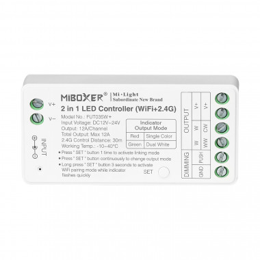 Controlador Regulador Wifi LED Monocolor/CCT 12/24V DC MiBoxer FUT035W+ Compatible con Pulsador