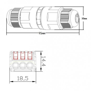Produto de Conector de Cabo Estanque 3 Contactos com Conector Rápido 0.5mm²-2.5mm² IP68 