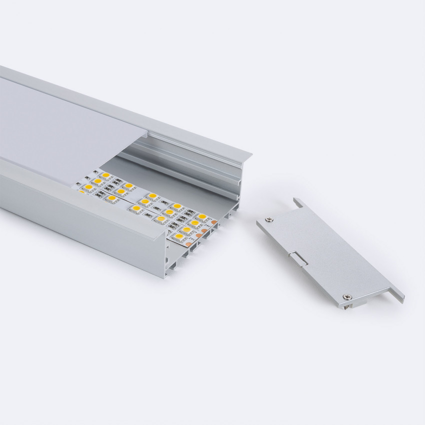 Perfil Aluminio Empotrable de Gran Tamaño 2m para Tiras LED hasta 60 mm