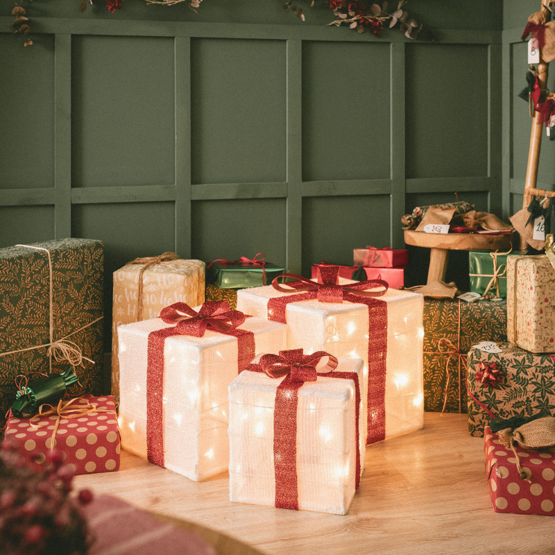 Pack de 3 Caixas de Presente de Natal LED com Bateria Noelle