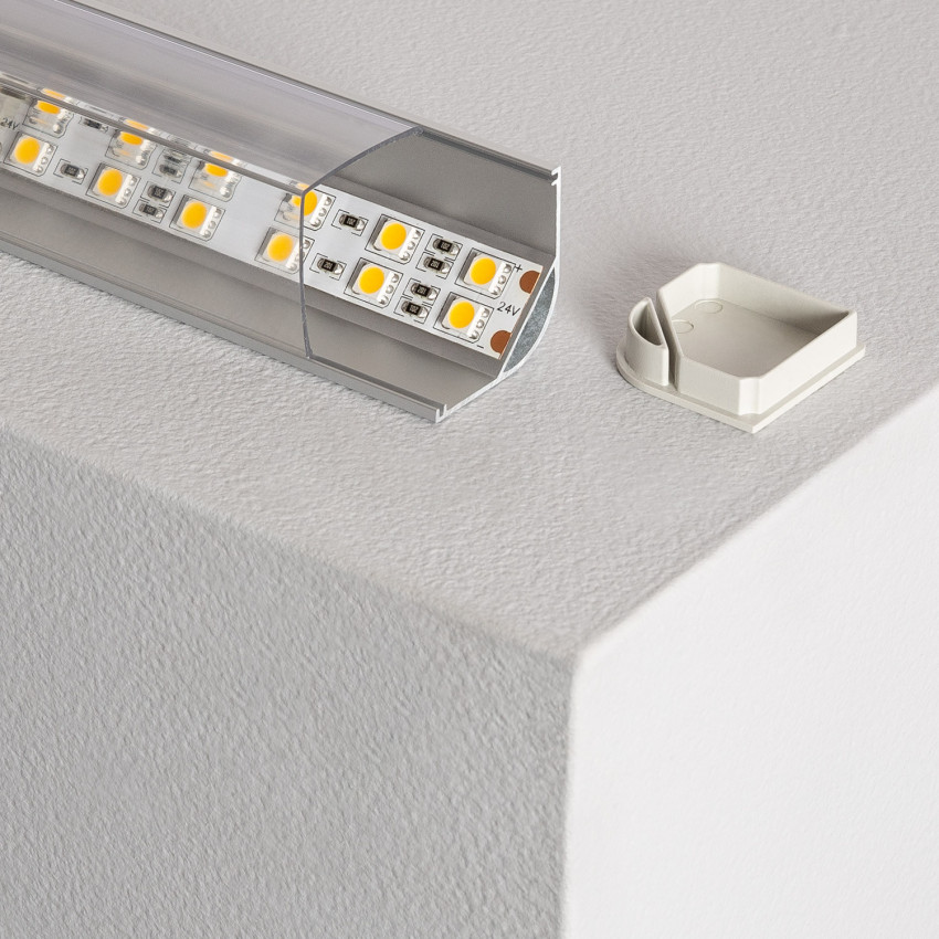 Producto de Perfil de Aluminio Esquina con Tapa Circular Continua para Tira LED hasta 20 mm