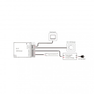 Producto de Controlador Regulador Tira LED Monocolor 12/24V DC Compatible con Mando RF, Regulador 0/1-10V y Pulsador