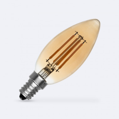 Bombilla Filamento LED E14 4W 470 lm C35 Vela Gold