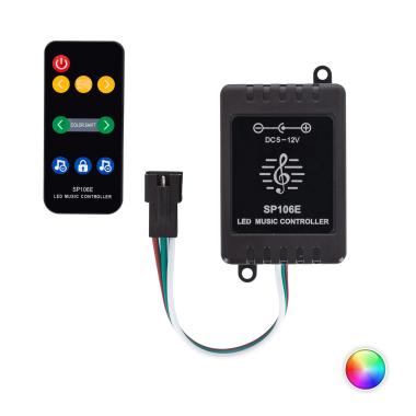 Produto de Controlador Regulador Musical Fita LED RGBIC Digital SPI 5-12V DC com Comando IR