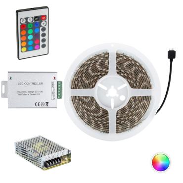 Product Kit Tira LED RGB 24V DC 60LED/m 5m IP65 Ancho 10mm con Fuente de Alimentación y Controlador Corte cada 10cm
