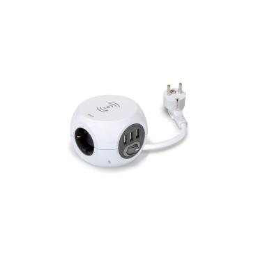 Base Múltipla Combiball com Carregamento Inalámbrico 3 Tomadas Tipo F Schuko + 3 USB-A 1.4m SIMON BM516302 Branco